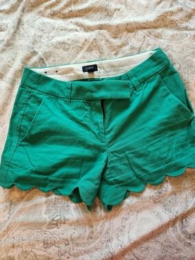 J. Crew Teal Scallop Hem High-Waist Cotton Shorts